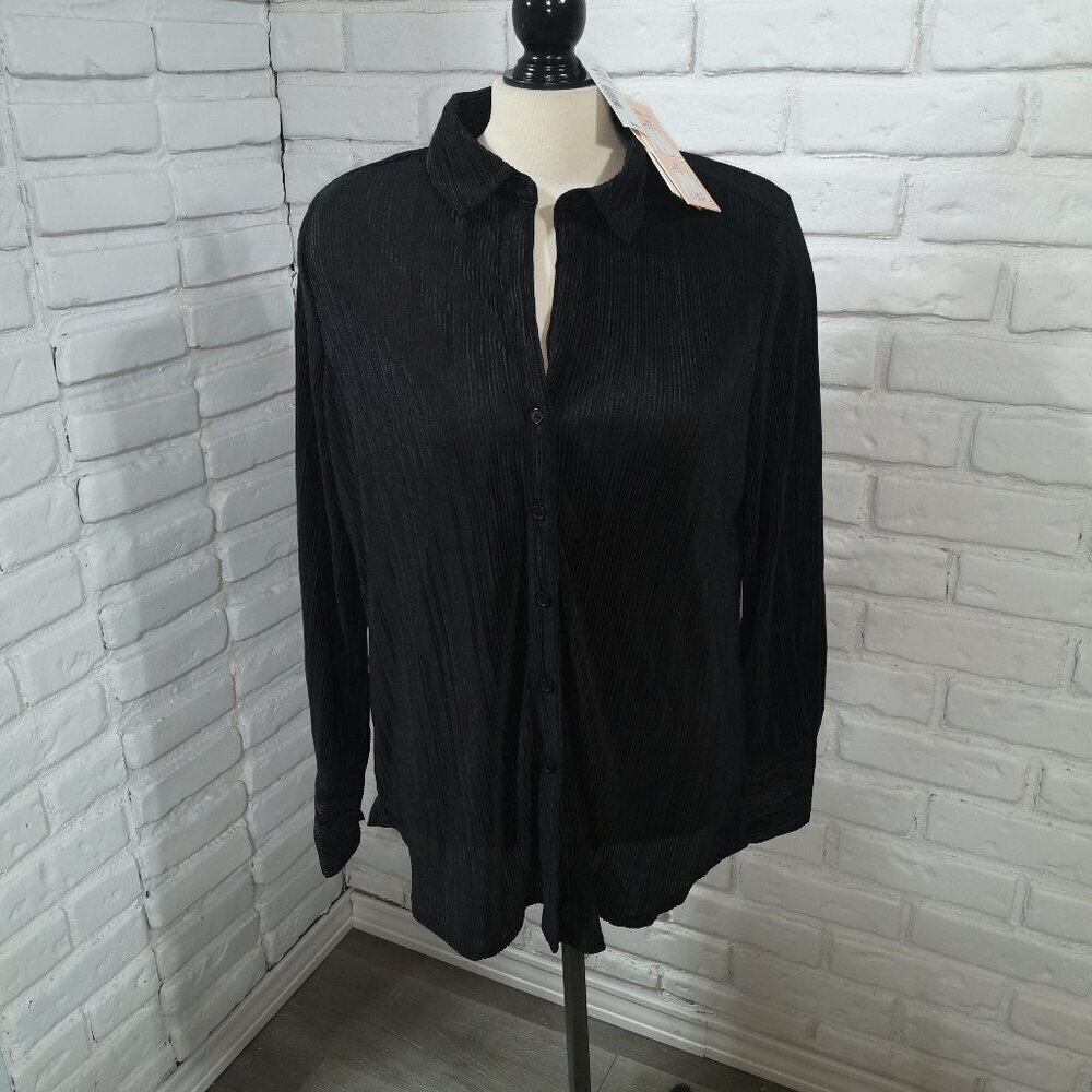 NWT Haver & Blair London Ladies Size Large Black Loose Fit V-neck Blouse